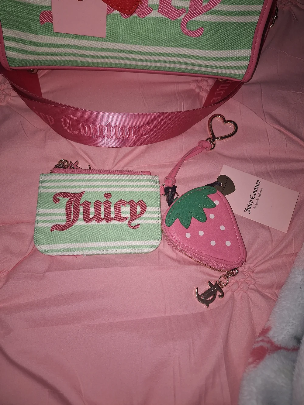 EXCLUSIVE Juicy Couture Pink & Mint Cherry-Strap Satchel Matching Wallet